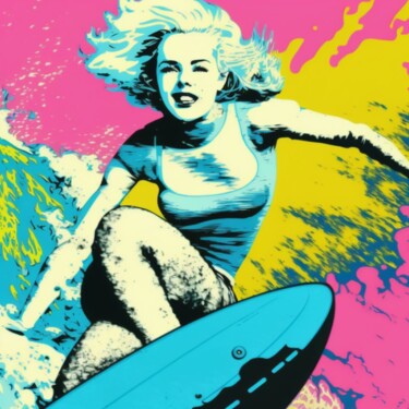 Painting titled "SURFING WOMAN" by Poptonicart, Original Artwork, Digital Painting