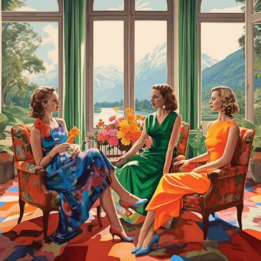 Peinture intitulée "LADIES TALK AT GRAN…" par Poptonicart, Œuvre d'art originale, Peinture numérique