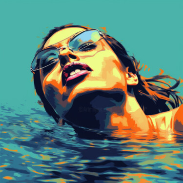 Artes digitais intitulada "SWIMMING" por Poptonicart, Obras de arte originais, Pintura digital