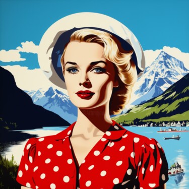 Painting titled "SWISS WOMAN IN THE…" by Poptonicart, Original Artwork, Digital Painting