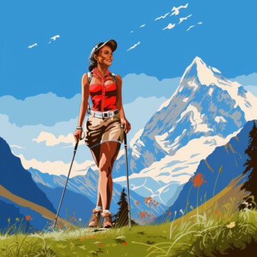 Digitale Kunst mit dem Titel "SWISS SPORTY WOMAN…" von Poptonicart, Original-Kunstwerk, Digitale Malerei