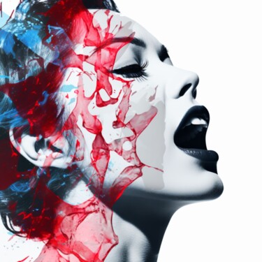 Цифровое искусство под названием "ICE WOMAN RED" - Poptonicart, Подлинное произведение искусства, Цифровой коллаж