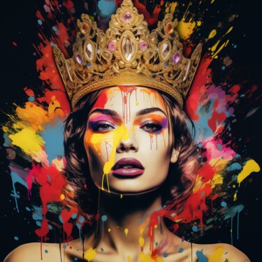 Peinture intitulée "QUEEN OF THE DAY 2" par Poptonicart, Œuvre d'art originale, Collage numérique