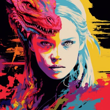 Painting titled "DRAGON WOMAN" by Poptonicart, Original Artwork, Digital Collage