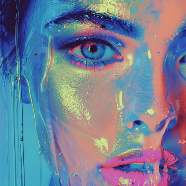 Картина под названием "FACE CLOSE" - Poptonicart, Подлинное произведение искусства, Цифровой коллаж