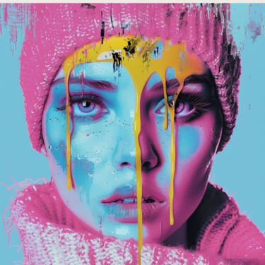 Картина под названием "YELLOW FACE WOMAN" - Poptonicart, Подлинное произведение искусства, Цифровой коллаж