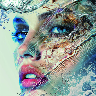 Картина под названием "WATER SPLASH POPART" - Poptonicart, Подлинное произведение искусства, Цифровой коллаж