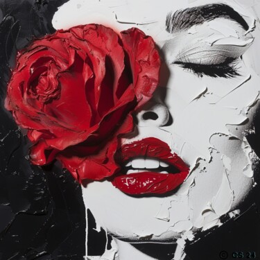 Painting titled "RED ROSE WOMAN" by Poptonicart, Original Artwork, Digital Collage
