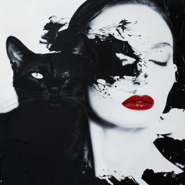 Peinture intitulée "CAT WOMAN POPART" par Poptonicart, Œuvre d'art originale, Collage numérique