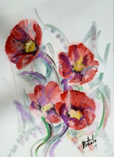 Pintura titulada "Poppies.watercolor…" por Portalo, Obra de arte original