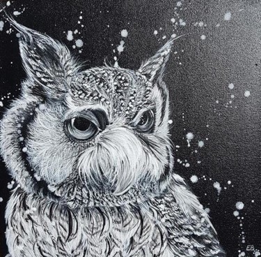 Malerei mit dem Titel "Hibou" von Estelle Bénard, Original-Kunstwerk, Acryl