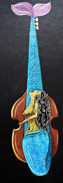 Zeichnungen mit dem Titel "Violon sirène" von Portraits De L'Âme, Original-Kunstwerk, Bleistift