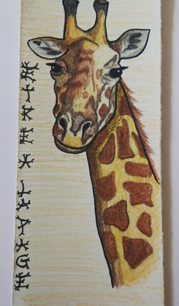 Drawing titled "Douce Girafe" by Portraits De L'Âme, Original Artwork, Pencil