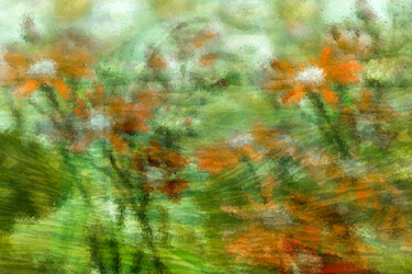 Digital Arts titled "Flower and green en…" by Sigrid Gombert, Original Artwork, Digital Painting