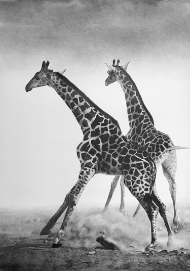 Dibujo titulada "Жирафики на стене" por Eduard Potashev, Obra de arte original, Lápiz