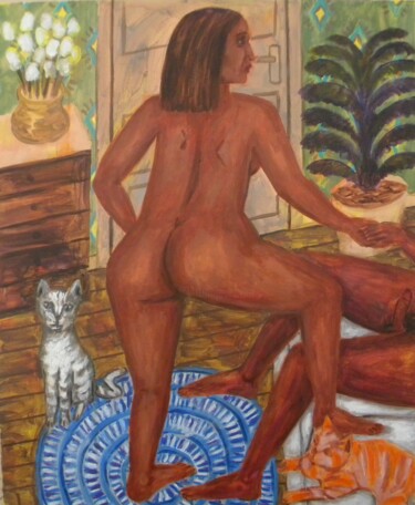 Painting titled "sexe sur le canapé…" by Roberto Poteau, Original Artwork, Acrylic Mounted on Wood Stretcher frame