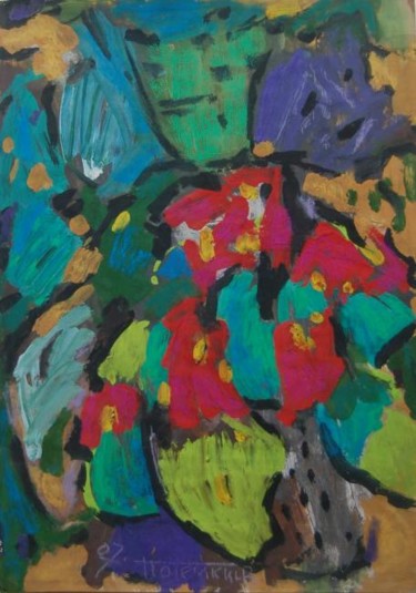 Картина под названием "Домашний цветок" - Vladimir Potemkin, Подлинное произведение искусства, Темпера