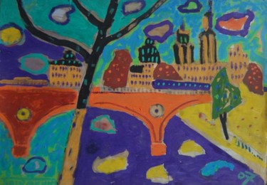 Картина под названием "Новый мост. Париж.…" - Vladimir Potemkin, Подлинное произведение искусства, Темпера