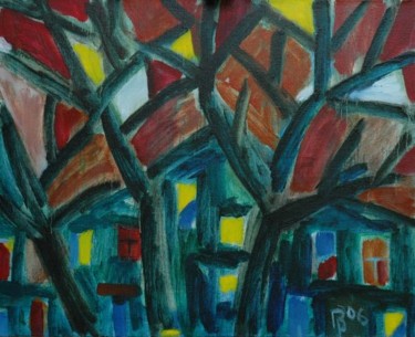 Картина под названием "Закат.Зеленый дом" - Vladimir Potemkin, Подлинное произведение искусства