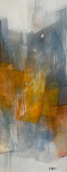 Painting titled "GRIS ET JAUNE" by Nadine Pothier, Original Artwork, Acrylic Mounted on Wood Stretcher frame