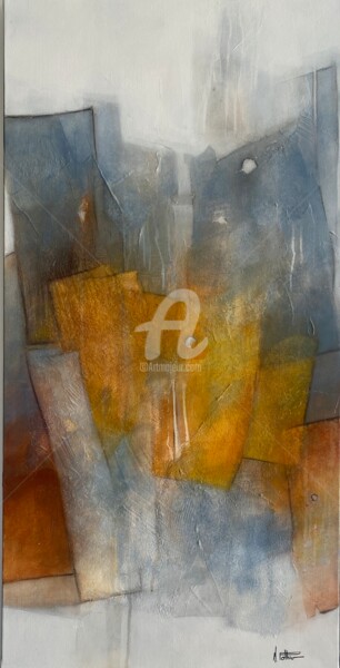 Peinture intitulée "GRIS ET JAUNE" par Nadine Pothier, Œuvre d'art originale, Acrylique Monté sur Châssis en bois