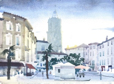 Painting titled "Place de la Republi…" by Nicholas Poullis, Original Artwork, Watercolor
