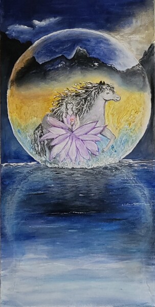 Painting titled "Comme une bulle de…" by Poulot Patricia, Original Artwork, Acrylic Mounted on Wood Stretcher frame