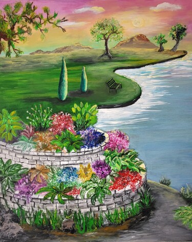 Peinture intitulée "Au bord du lac" par Poulot Patricia, Œuvre d'art originale, Acrylique