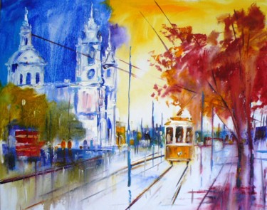 Pintura intitulada "Vista de Lisboa" por Pousel, Obras de arte originais