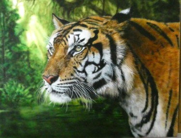 Painting titled "Tiger 2021" by Maria Arias, Original Artwork, Airbrush