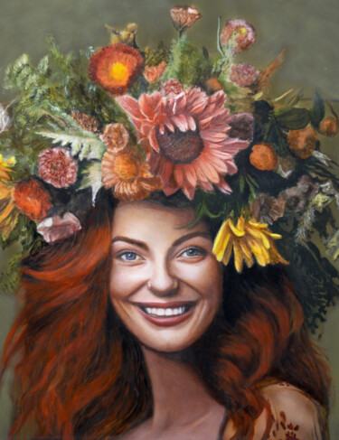 Painting titled "Persephone" by Maria Arias, Original Artwork, Oil Mounted on Wood Panel