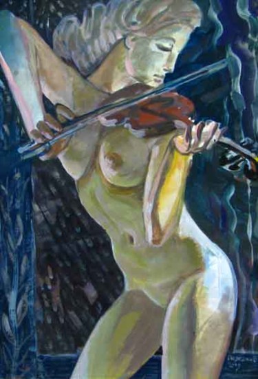 Painting titled "Обнаженная со скрип…" by Aleksey Poyaganov, Original Artwork