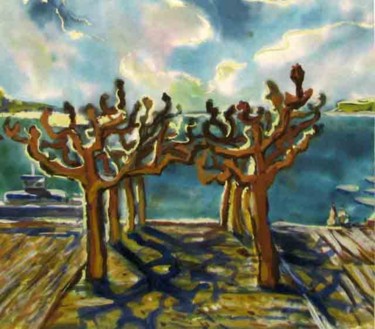 Peinture intitulée "Лазурный берег. Пла…" par Aleksey Poyaganov, Œuvre d'art originale