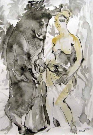 Картина под названием "Минотавр и нимфа" - Aleksey Poyaganov, Подлинное произведение искусства