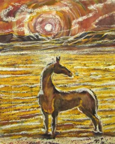 Painting titled "Golden horse" by Aleksey Poyaganov, Original Artwork