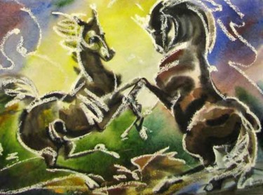 Painting titled "Playing horses" by Aleksey Poyaganov, Original Artwork