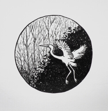 Painting titled "Envol d'aigrette" by Poyenneart, Original Artwork, Ballpoint pen