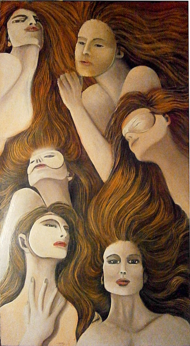 Peinture intitulée "des masques et des…" par Pierre Paul Parmentier, Œuvre d'art originale, Huile