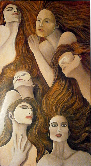 Painting titled "des masques et des…" by Pierre Paul Parmentier, Original Artwork, Oil