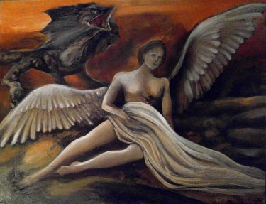 Ζωγραφική με τίτλο "du sommeil d'un ang…" από Pierre Paul Parmentier, Αυθεντικά έργα τέχνης, Λάδι
