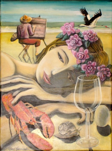 Malerei mit dem Titel "le homard n'est pas…" von Pierre Paul Parmentier, Original-Kunstwerk, Öl