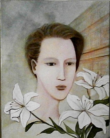 Peinture intitulée "Femme aux lys -50x40" par Pierre Paul Parmentier, Œuvre d'art originale, Huile