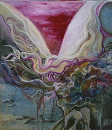 Peinture intitulée "oiseau hurlant d'un…" par Pierre Paul Parmentier, Œuvre d'art originale, Huile