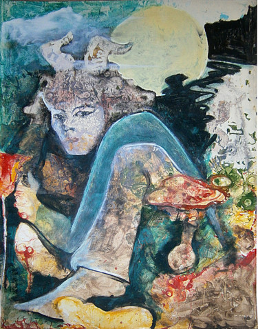 Malerei mit dem Titel "faune" von Pierre Paul Parmentier, Original-Kunstwerk, Öl
