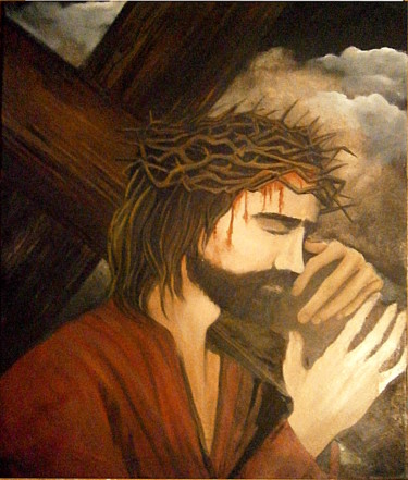 Painting titled "christ-sombre (ceci…" by Pierre Paul Parmentier, Original Artwork, Oil