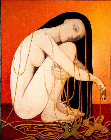Malerei mit dem Titel "marionette" von Pierre Paul Parmentier, Original-Kunstwerk, Öl