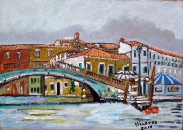 Peinture intitulée "Blue bridge" par Ppvillegas, Œuvre d'art originale, Huile