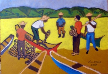 Painting titled "Fishermen" by Ppvillegas, Original Artwork, Oil