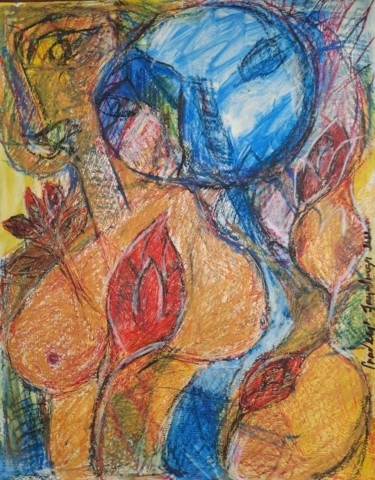 Картина под названием "Fantasy of Love II" - Pradeep Jayatunga, Подлинное произведение искусства, Пастель