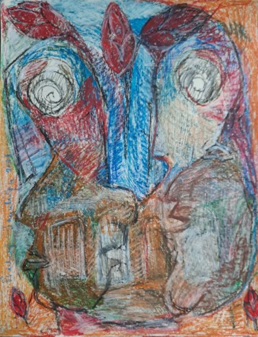 Malerei mit dem Titel "Angry men with the…" von Pradeep Jayatunga, Original-Kunstwerk, Pastell